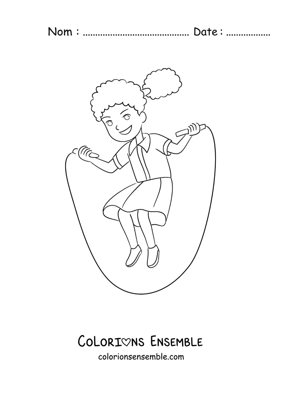 Image à colorier d’une fille qui saute à la corde