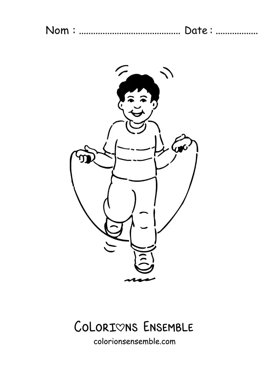Image à colorier d’un garçon qui saute à la corde