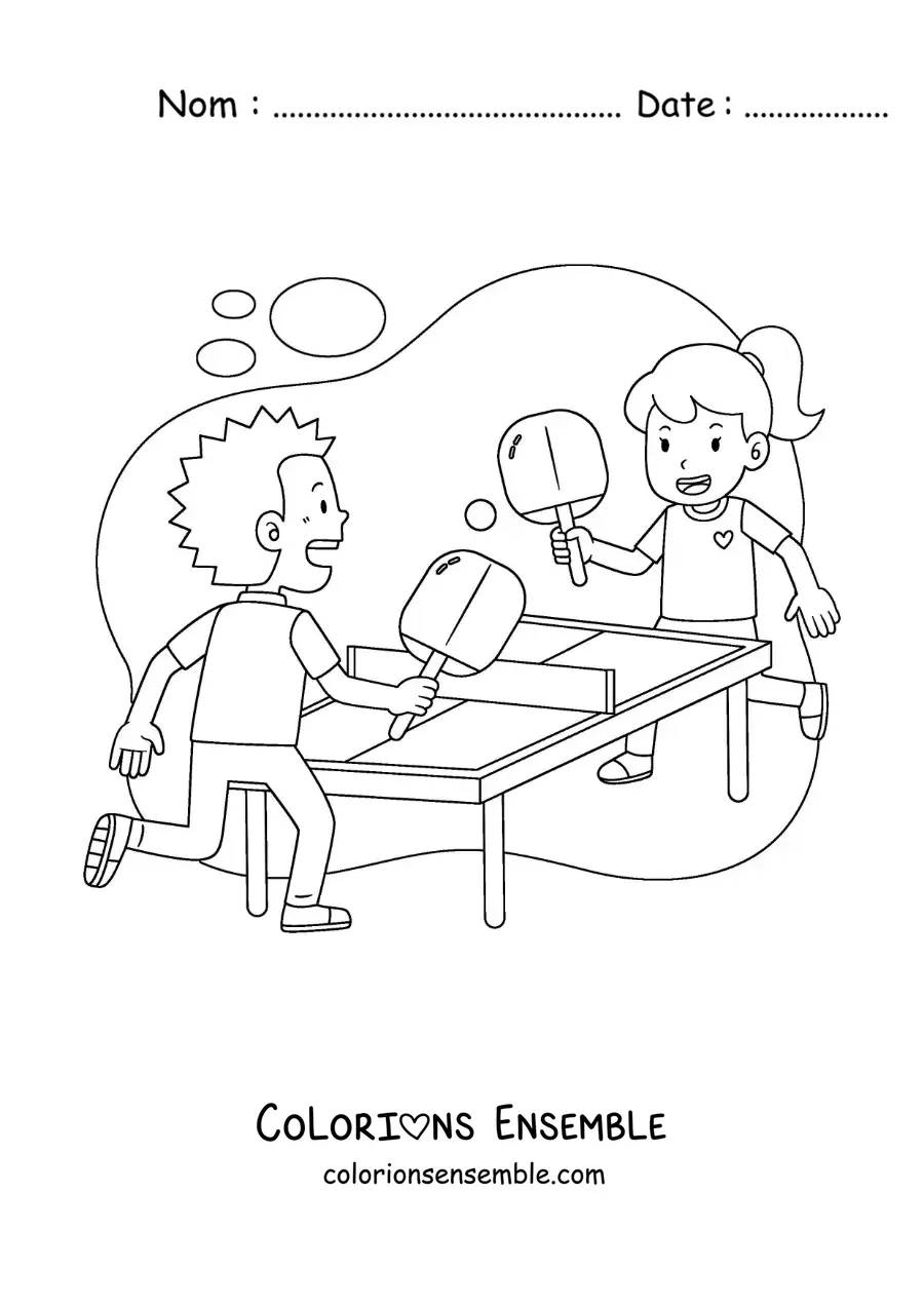 Image à colorier d’une fille et d’un garçon qui jouent au ping-pong