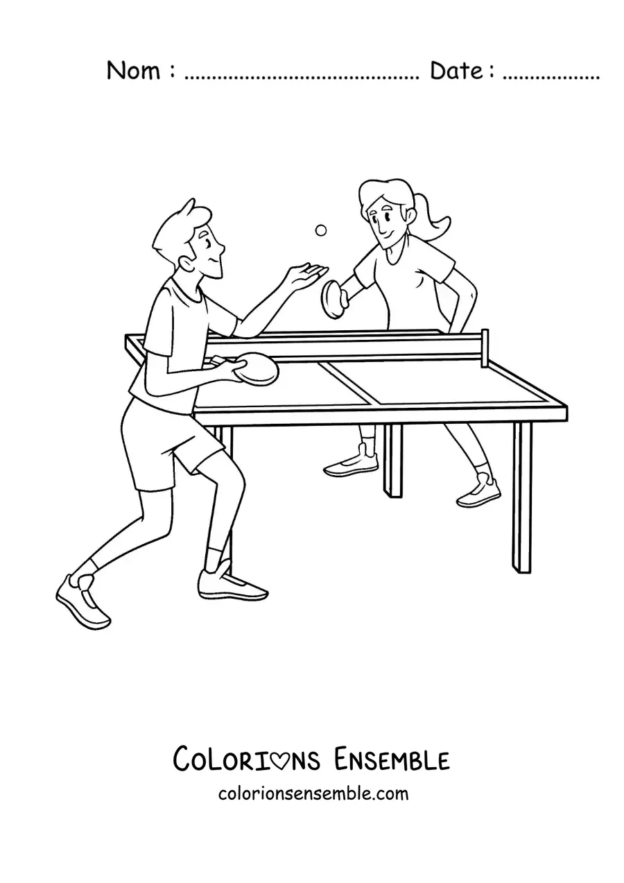 Image à colorier d’enfants qui jouent au tennis de table