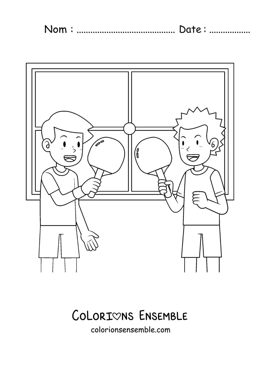 Image à colorier de deux garçons qui jouent au ping-pong
