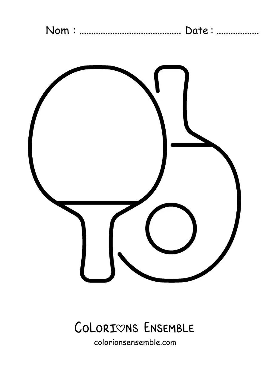 Image à colorier d’une balle et de raquettes de ping-pong