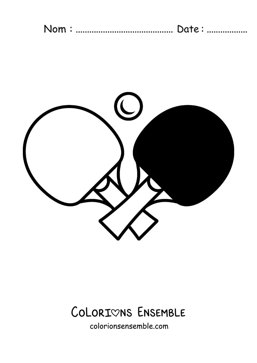 Image à colorier d’une balle et de raquettes de tennis de table