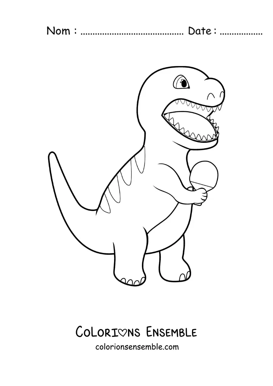 Image à colorier d’un dinosaure animé qui joue au tennis de table