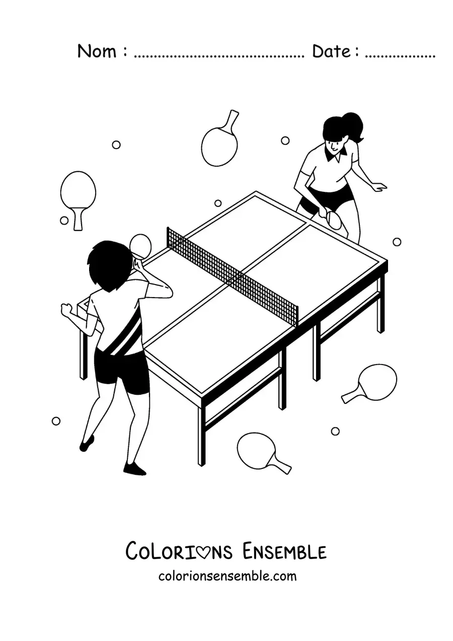 Image à colorier de filles qui jouent au ping-pong