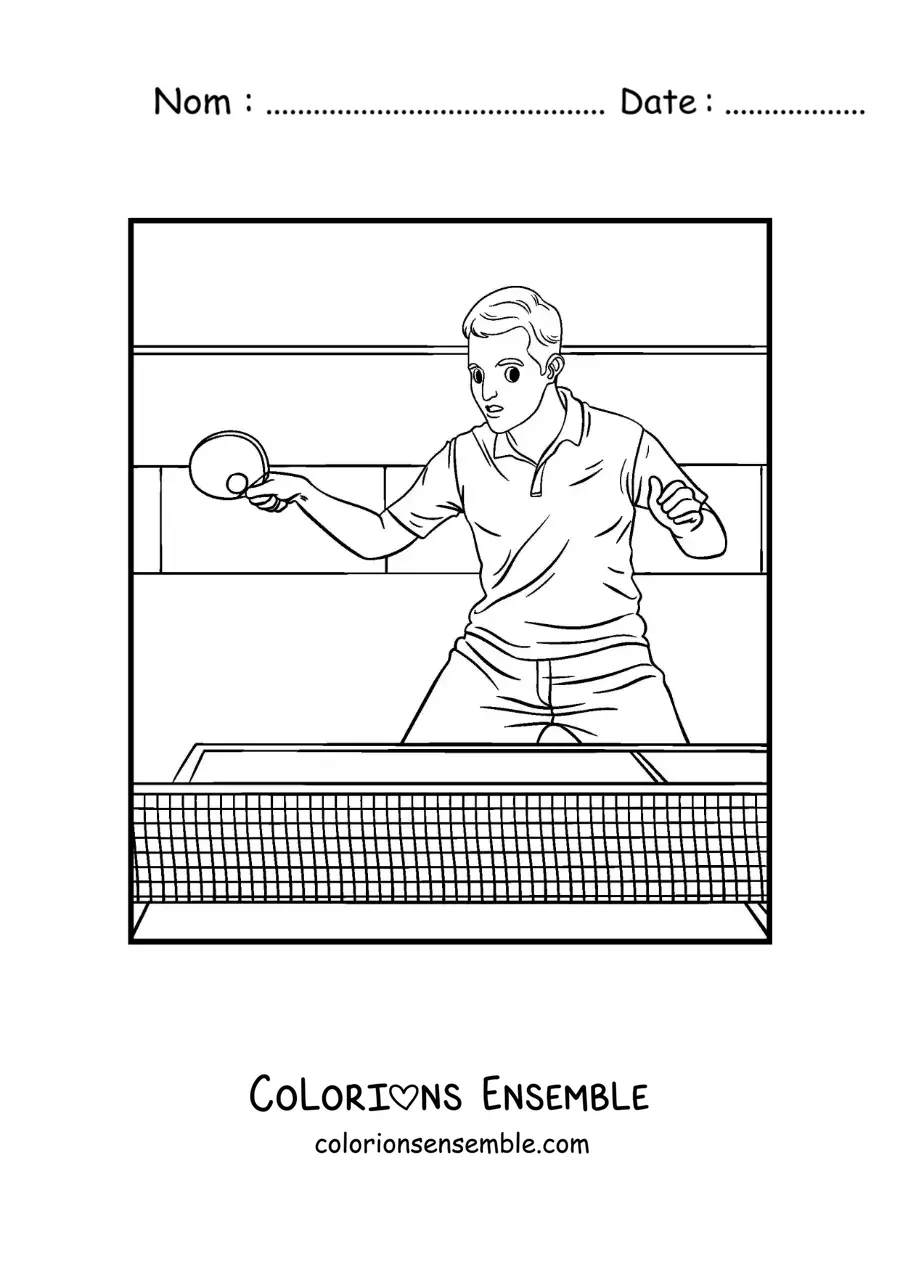 Image à colorier d’un garçon qui joue au ping-pong