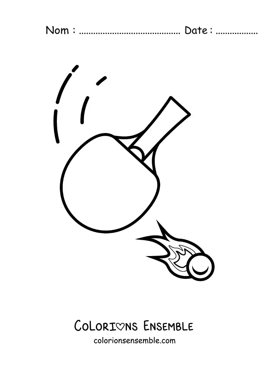 Image à colorier d’une raquette de ping-pong qui frappe la balle