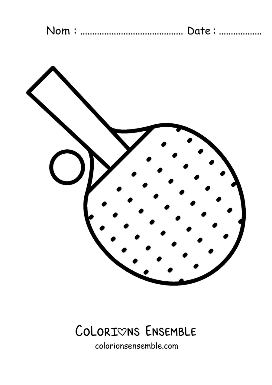 Image à colorier d’une raquette et d’une balle de tennis de table