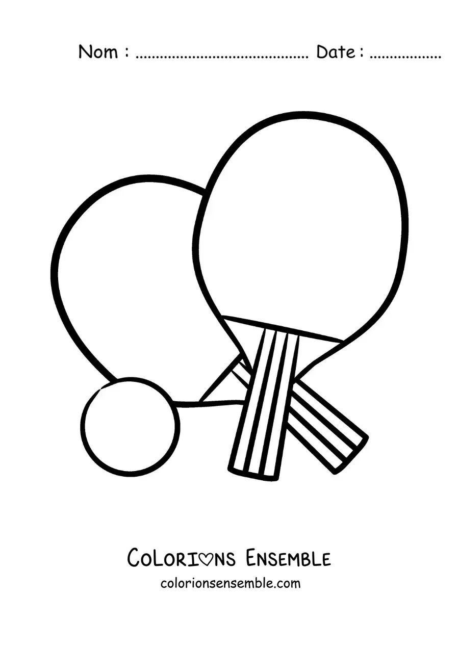 Image à colorier de grandes raquettes et d’une balle de ping-pong