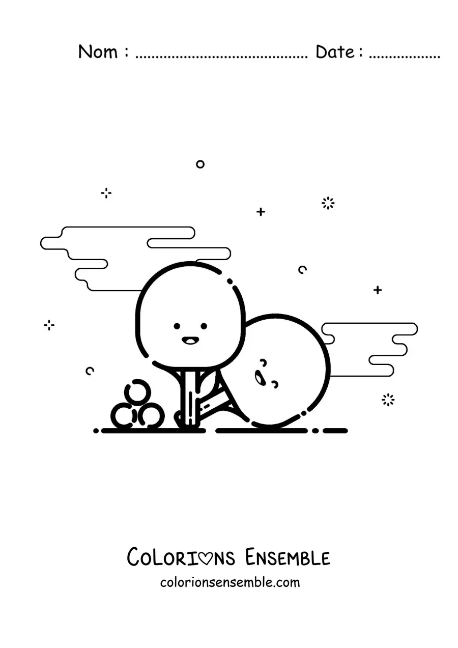 Image à colorier de raquettes de ping-pong kawaii animées