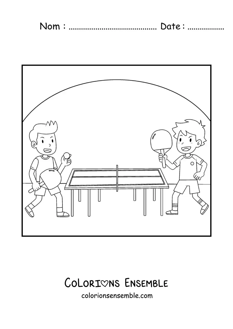 Image à colorier d’enfants en pleine partie de tennis de table