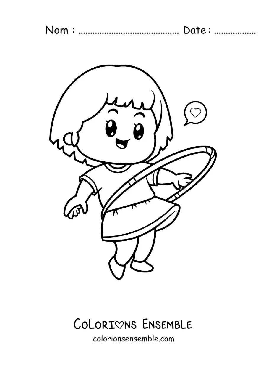Image à colorier d’une fille qui joue avec un cerceau