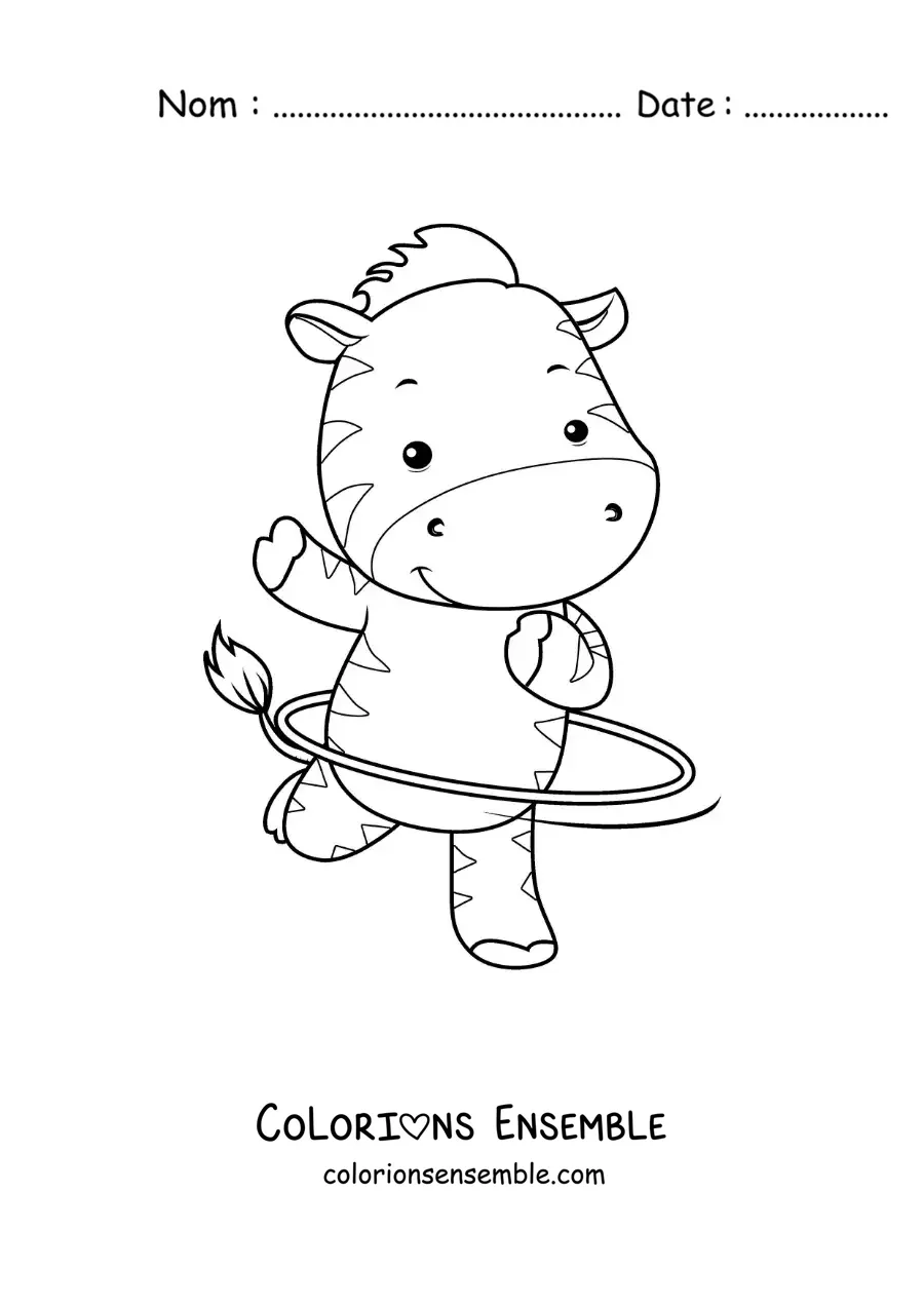 Image à colorier d’un zèbre animé avec un cerceau