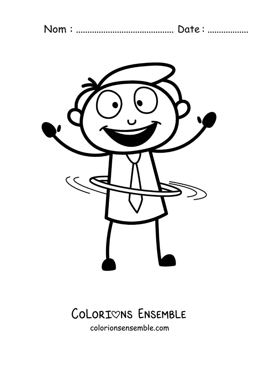 Image à colorier d’un dessin animé d’un homme dansant avec un hula hoop