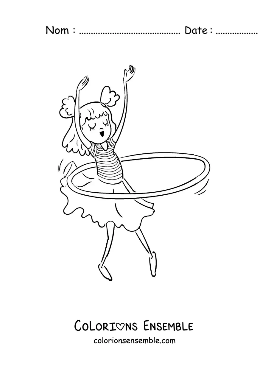 Image à colorier d’une fille dansant avec un hula hoop