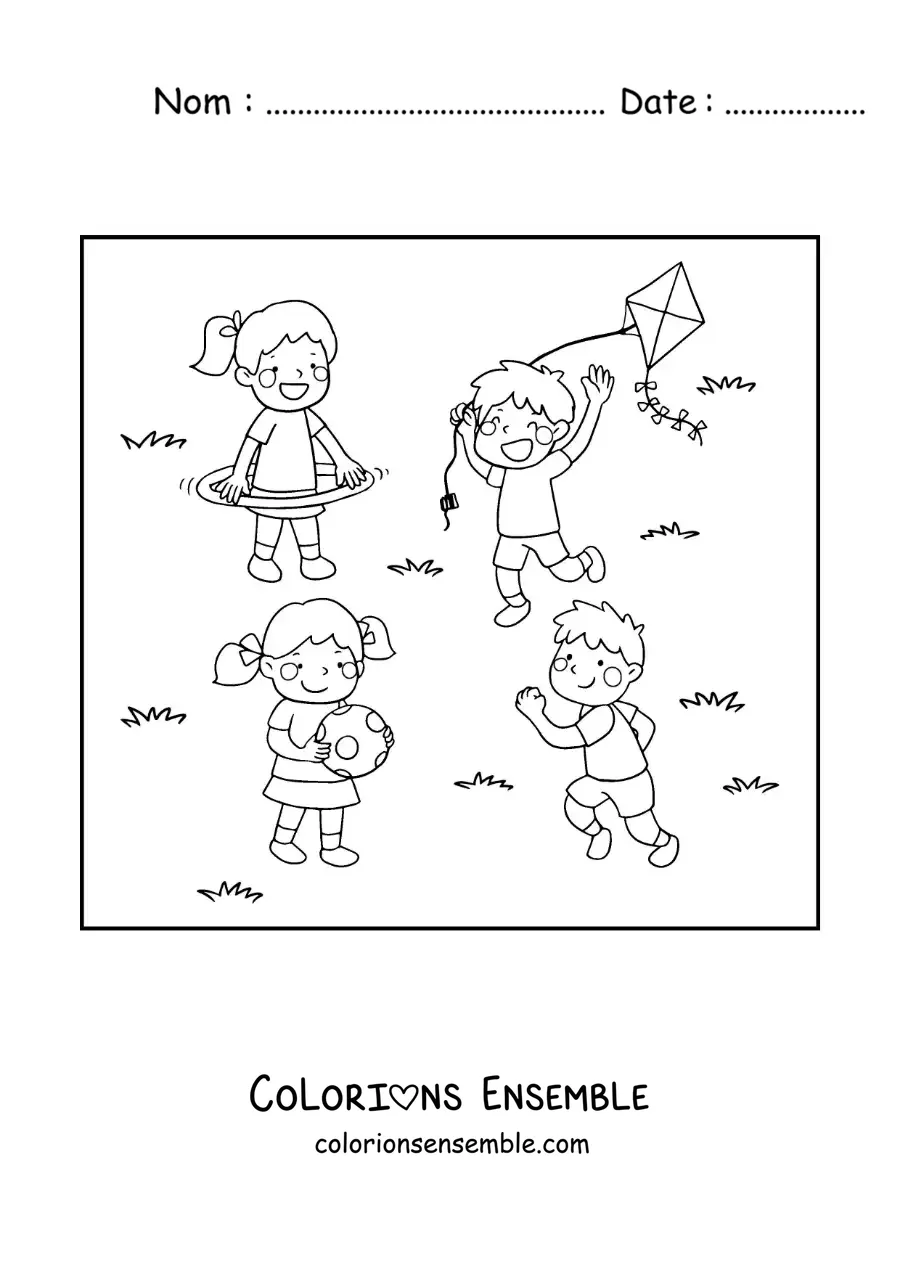 Image à colorier d’une fille dans le parc avec un hula hoop
