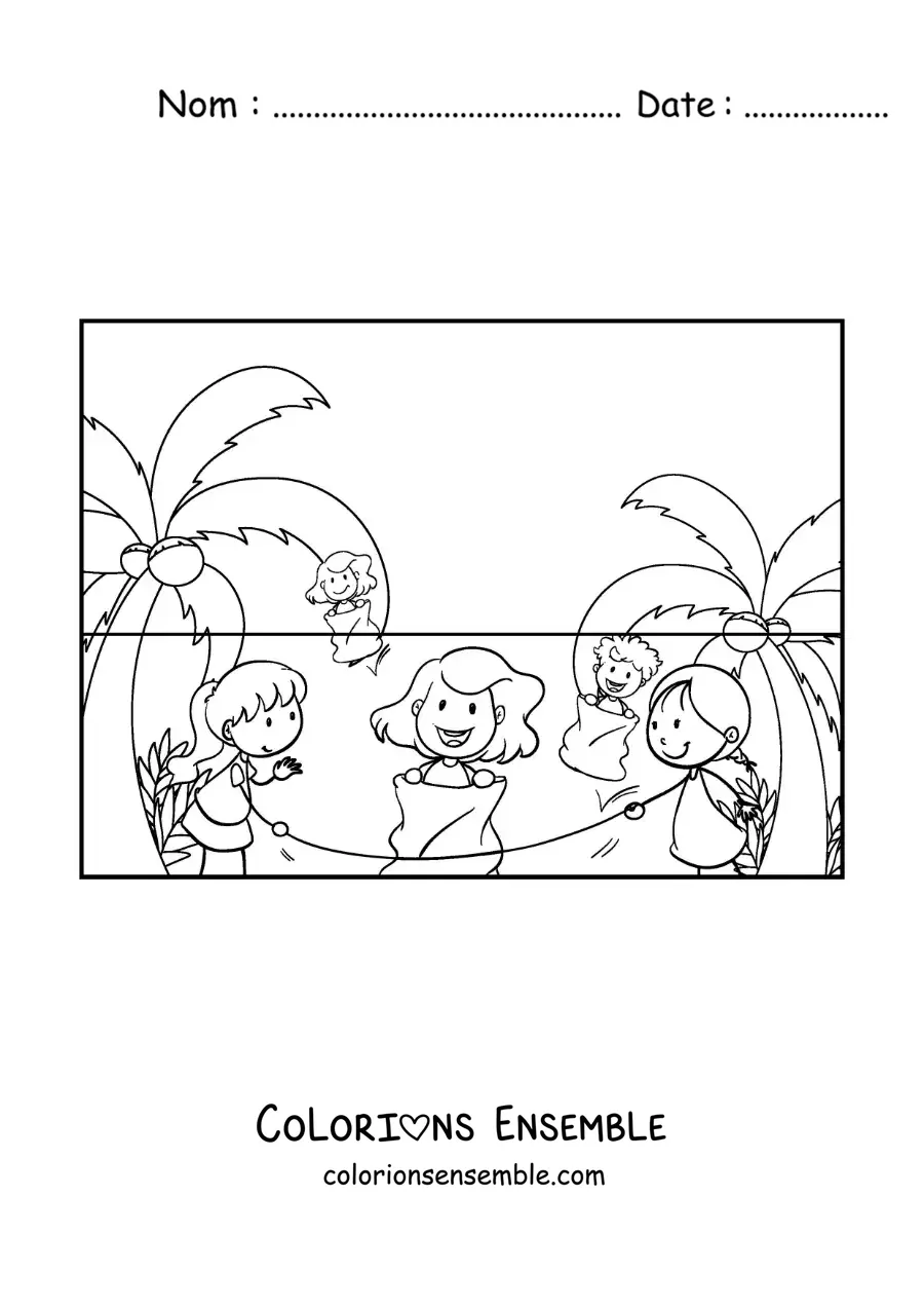 Image à colorier de filles sautant dans un sac à la plage