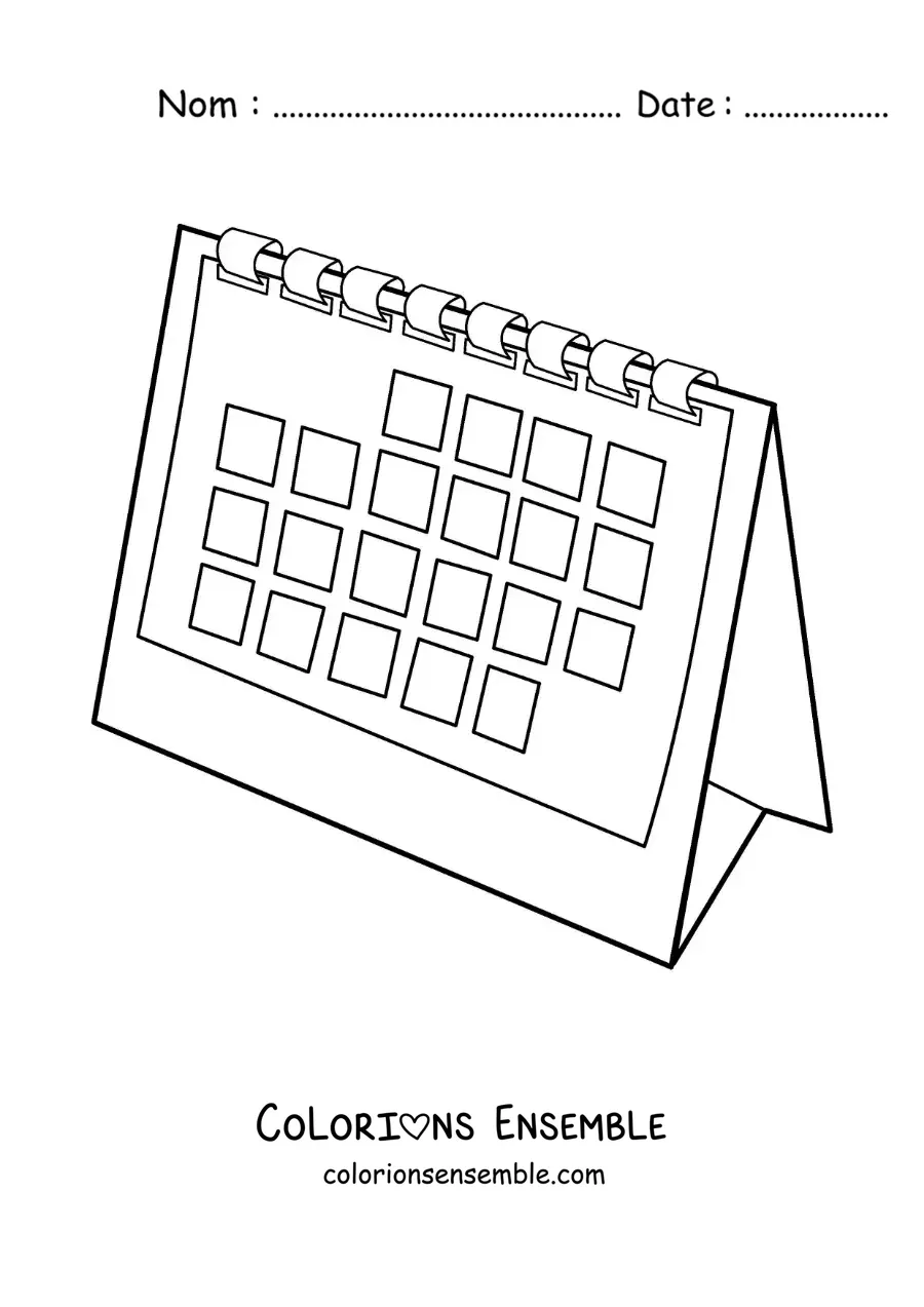 Image à colorier d’un calendrier de bureau