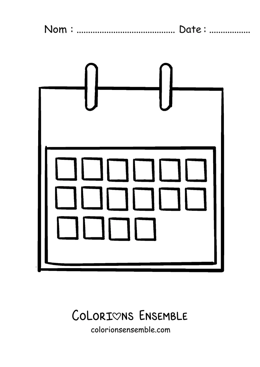 Image à colorier d’un calendrier mensuel