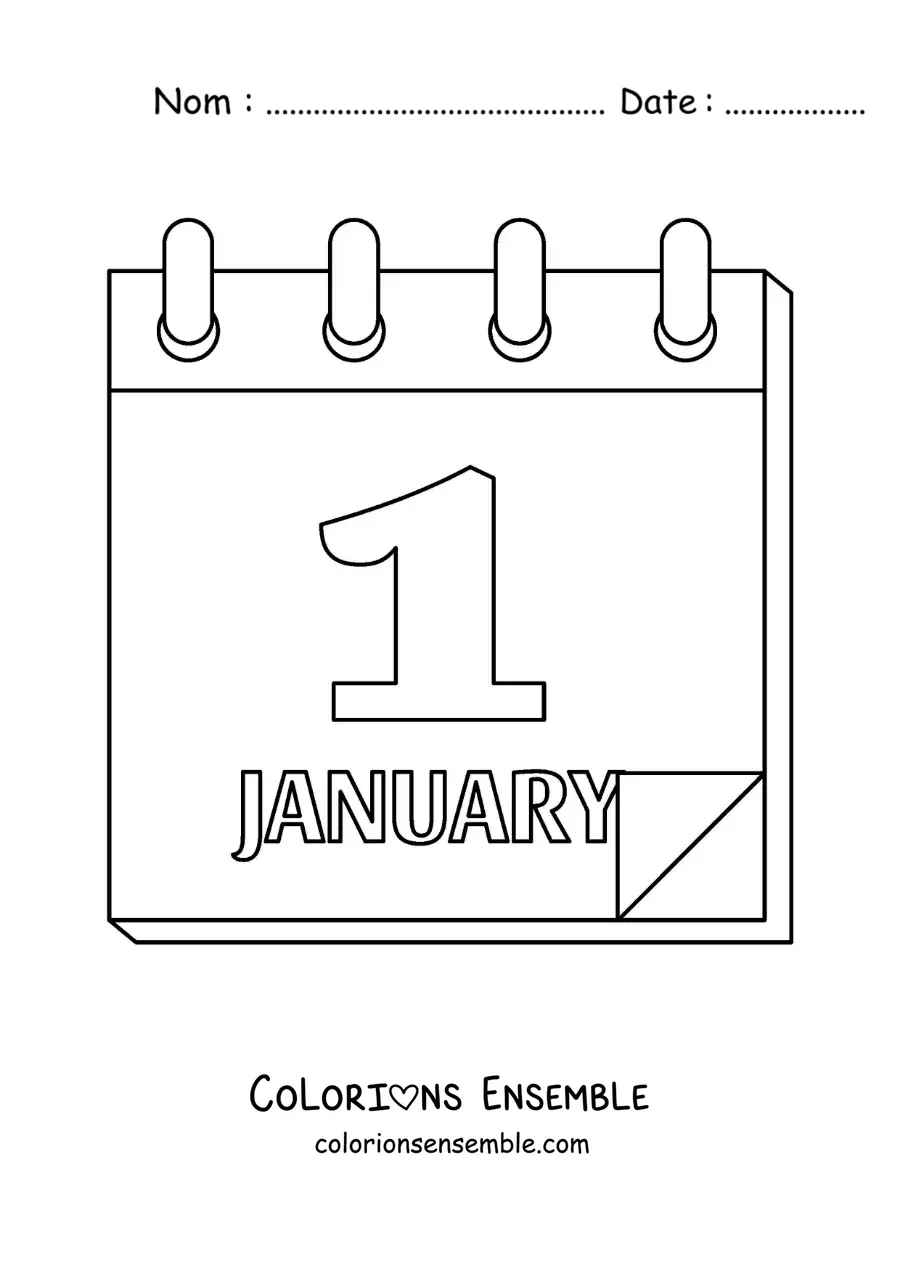 Image à colorier du 1er janvier sur le calendrier