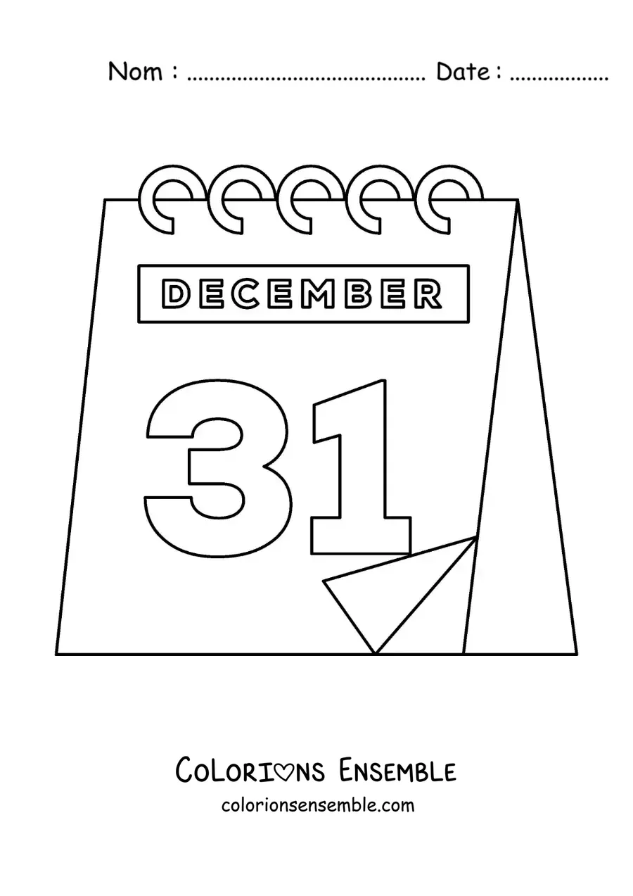 Image à colorier du 31 décembre sur le calendrier