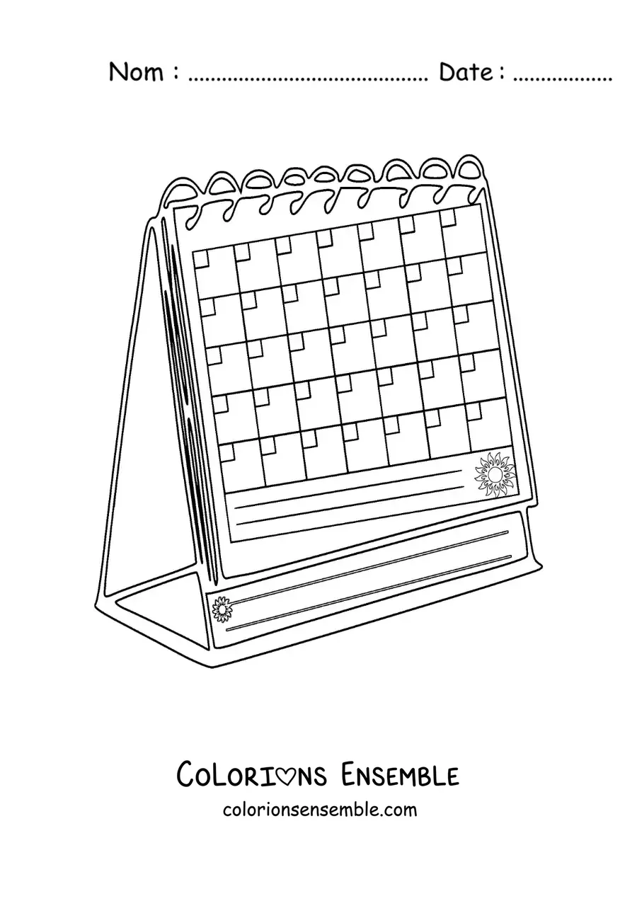 Image à colorier d’un calendrier de table