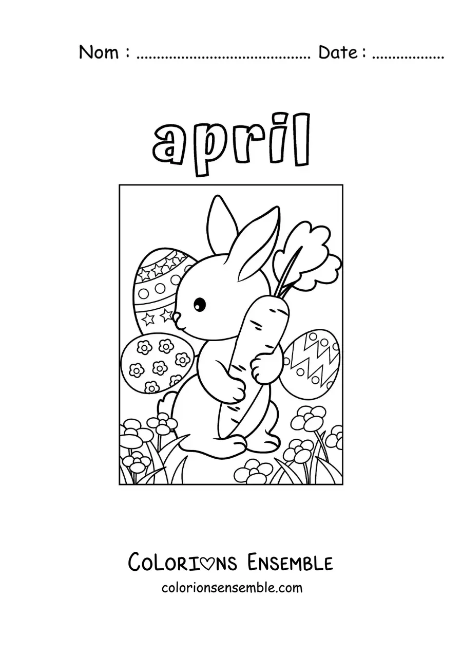 Image à colorier de « April » avec le lapin de Pâques