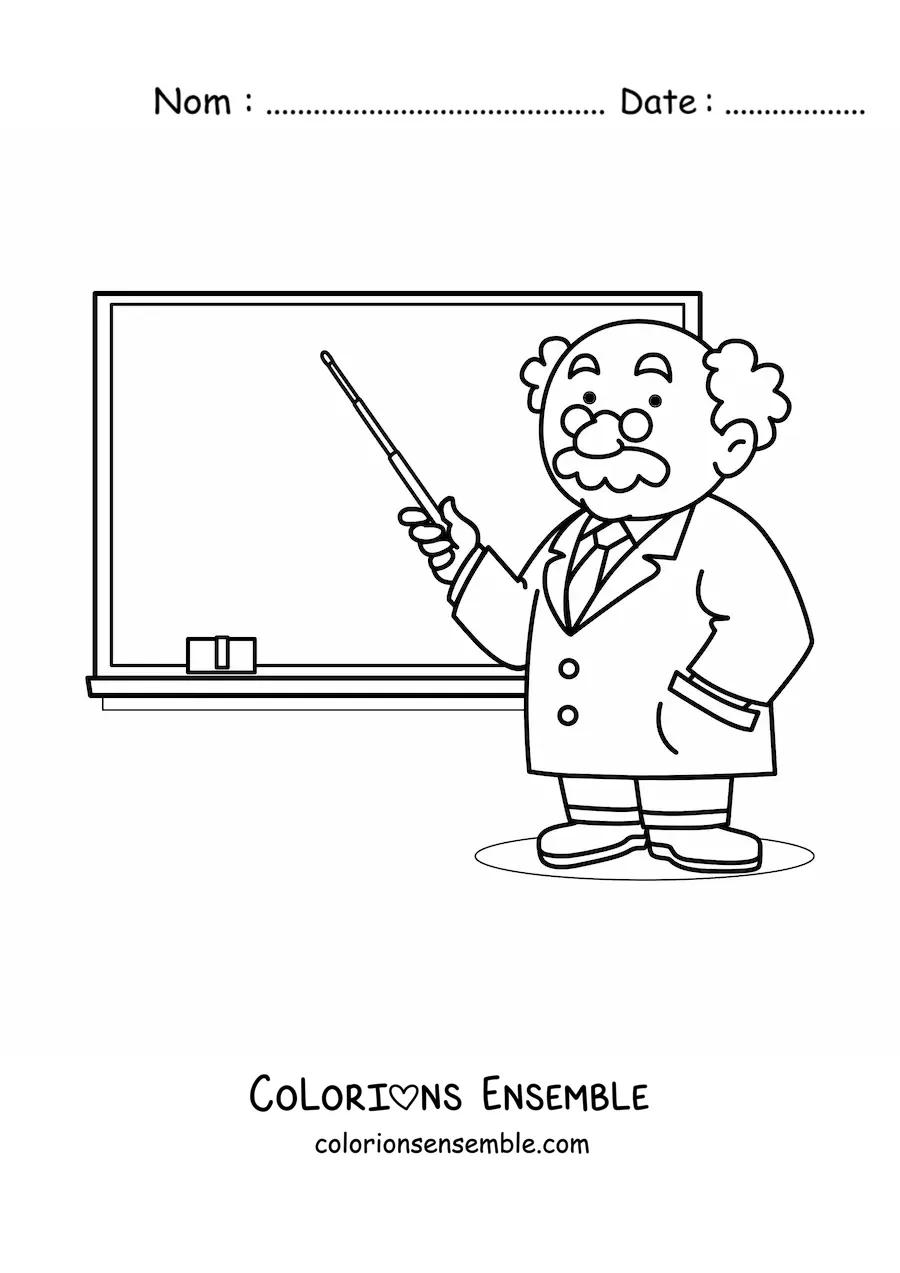 Image à colorier d’un enseignant montrant le tableau