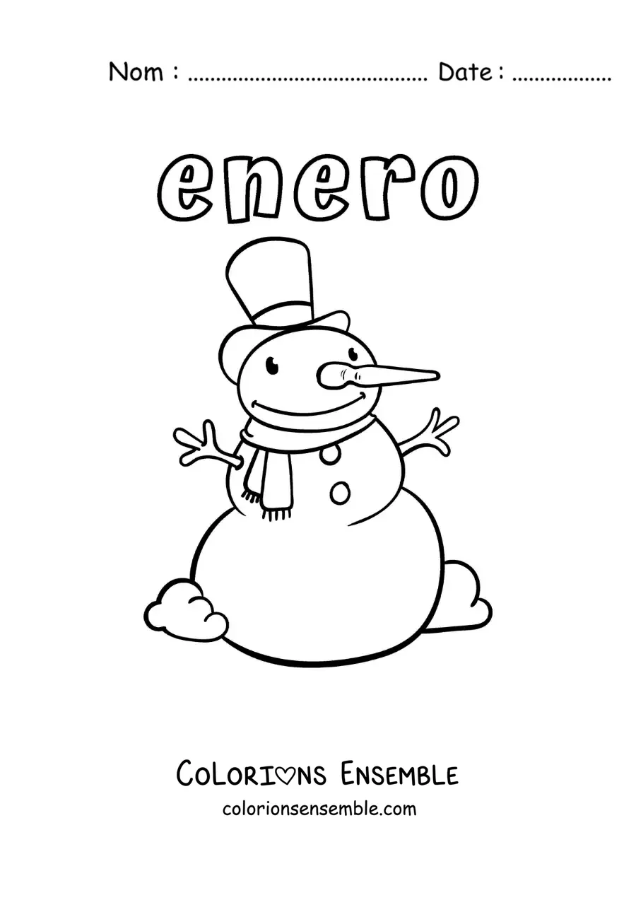 Image à colorier de janvier avec un bonhomme de neige animé