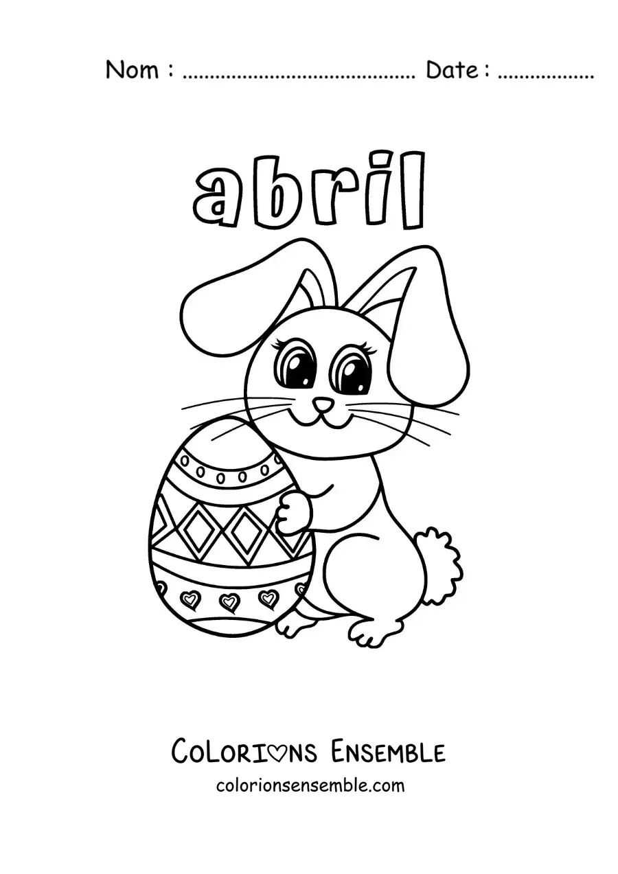 Image à colorier d’avril avec le lapin de Pâques