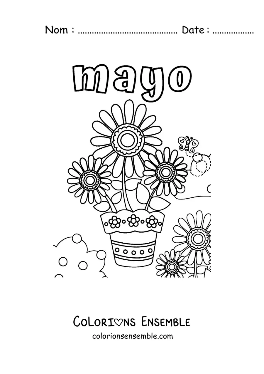 Image à colorier de mai avec des tournesols