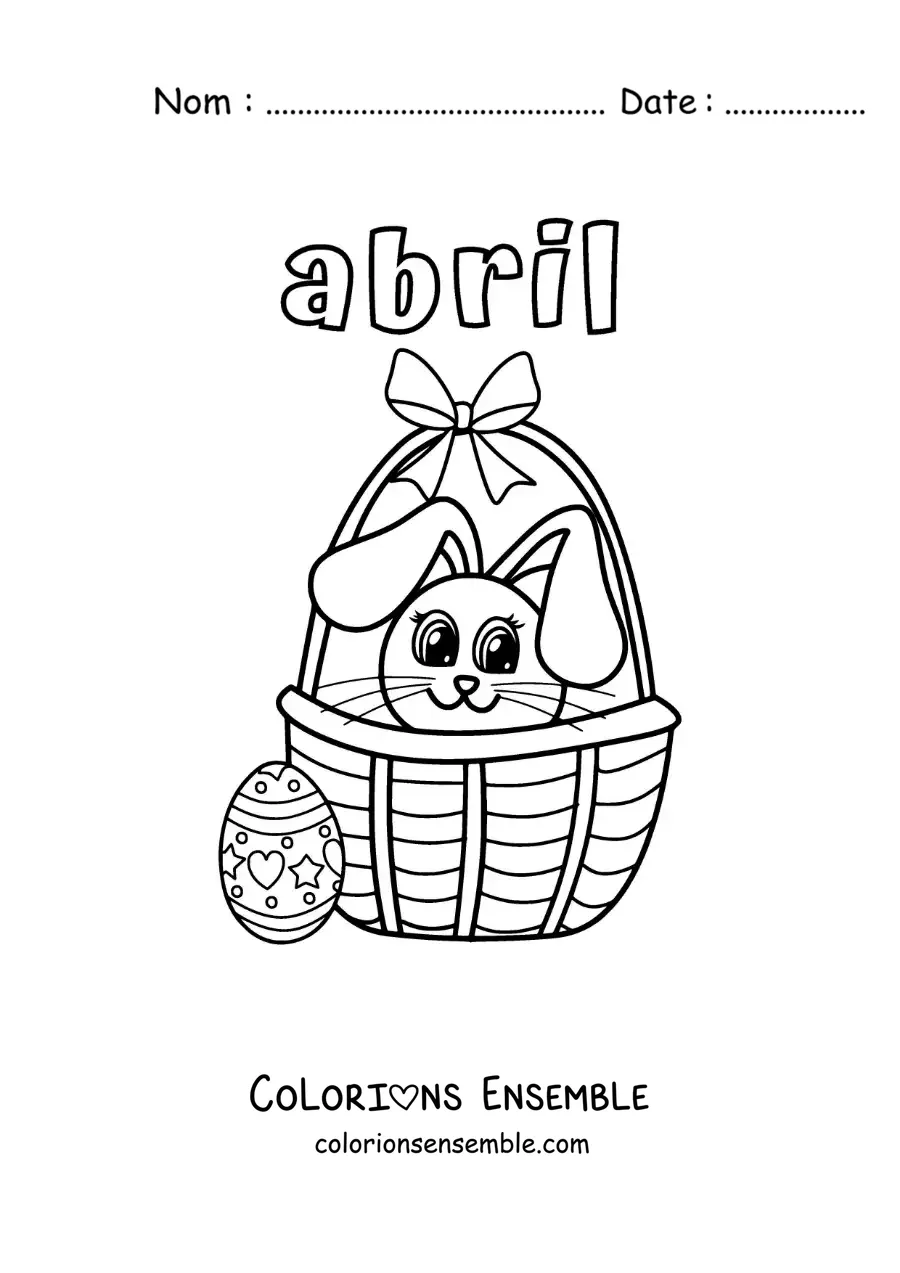 Image à colorier d’avril avec le lapin de Pâques dans un panier