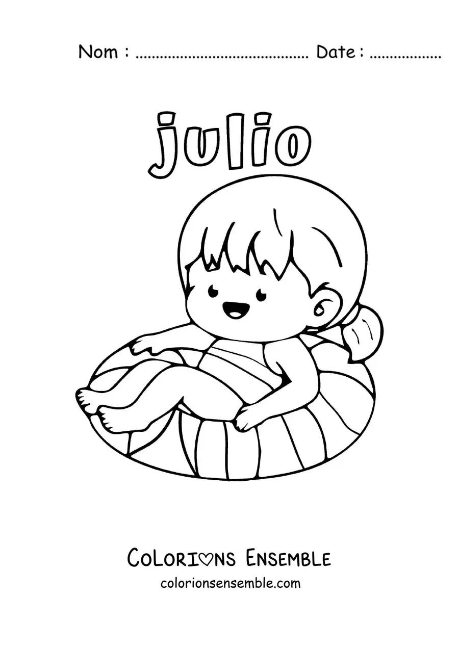 Coloriage de juillet avec une fille dans la piscine