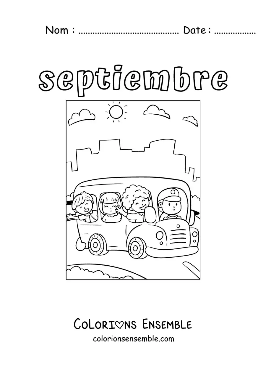 Coloriage de septembre avec un bus scolaire