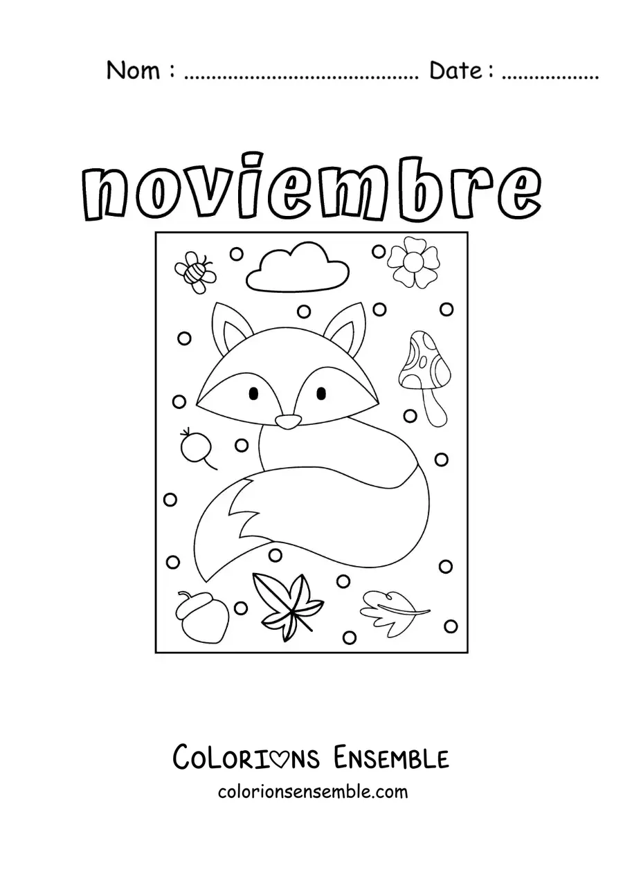 Coloriage de novembre avec un renard en automne