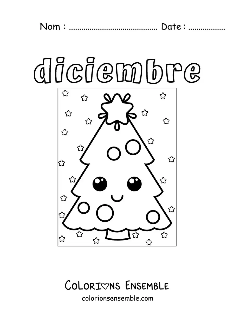 Coloriage de décembre avec un sapin de Noël rigolo