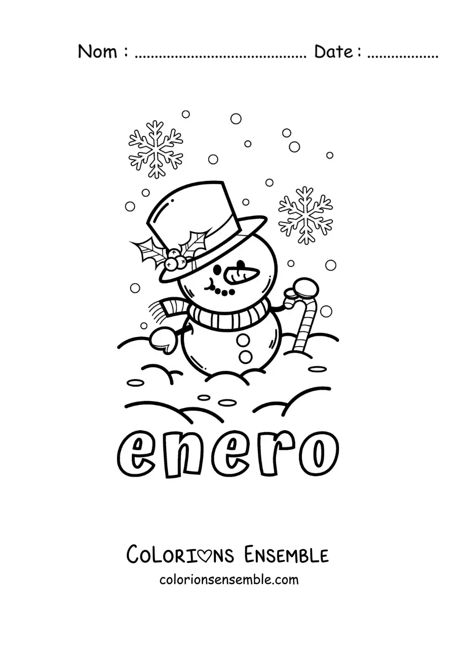 Coloriage de janvier avec un bonhomme de neige rigolo