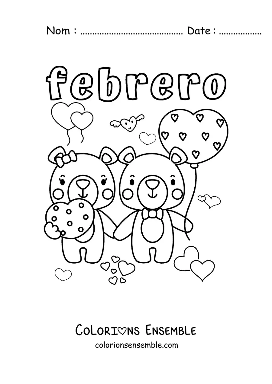 Coloriage de février avec deux ours amoureux pour la Saint-Valentin