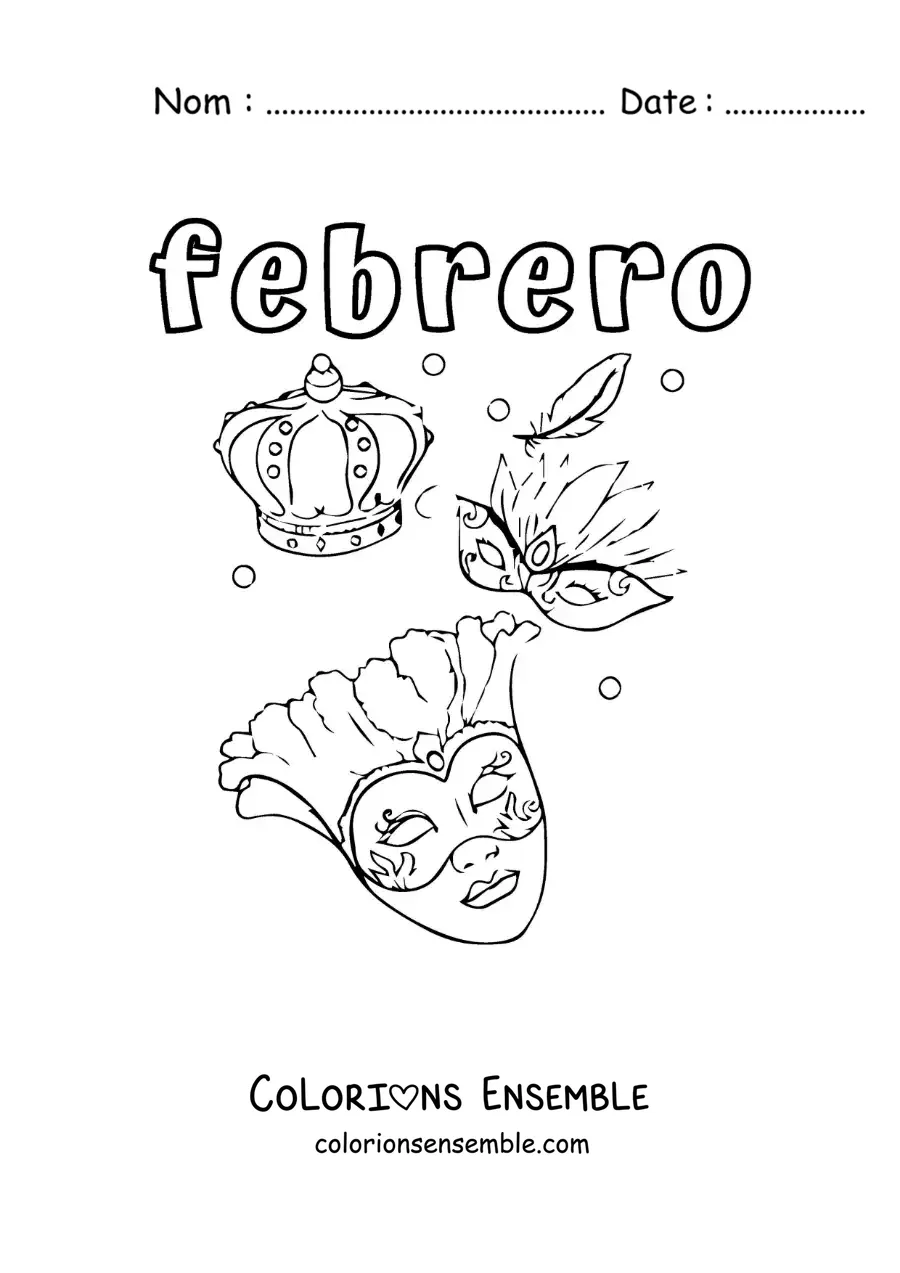 Coloriage de février avec des masques typiques du Carnaval