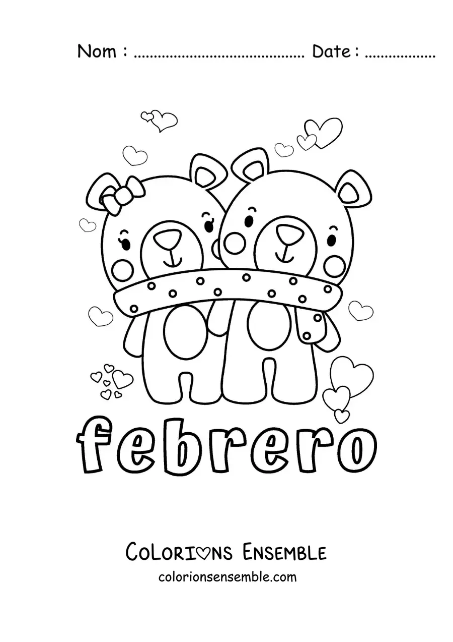 Coloriage de février avec un couple d’ours pour la Saint-Valentin