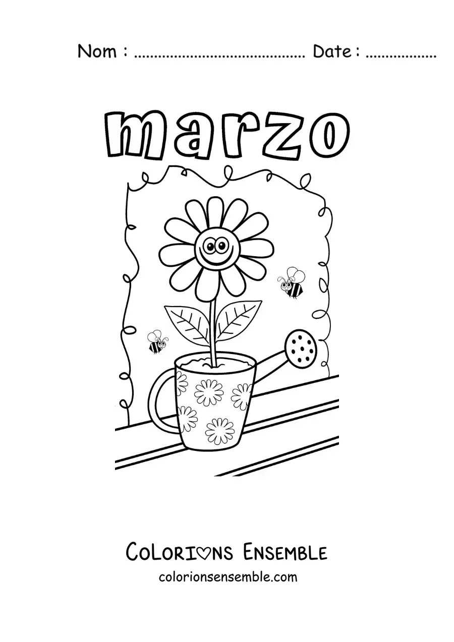 Coloriage de mars avec une fleur rigolote