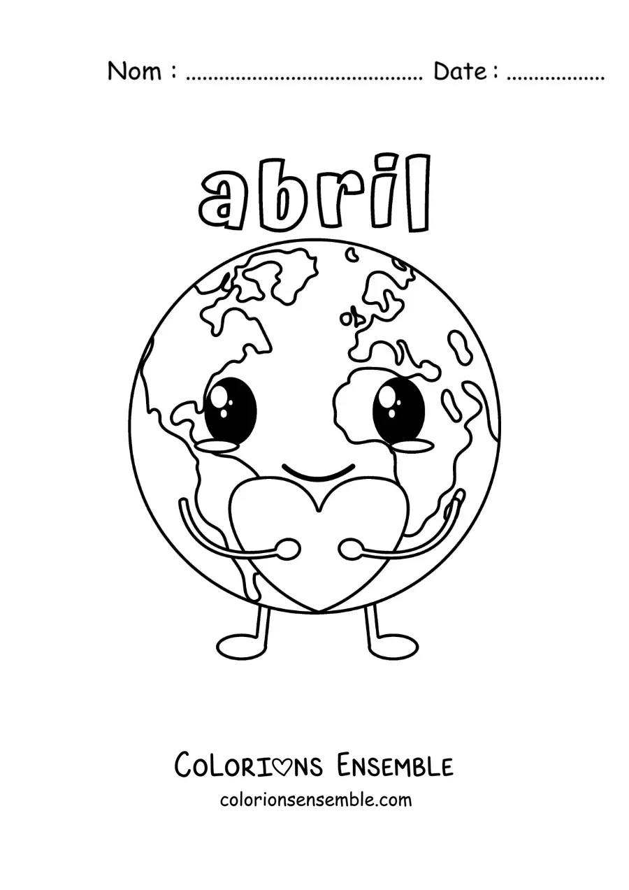 Coloriage d’avril avec la Terre rigolote et kawaii