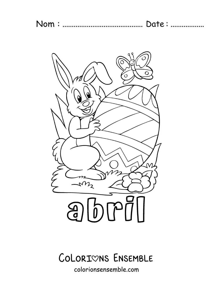 Coloriage d’avril avec un lapin de Pâques rigolo
