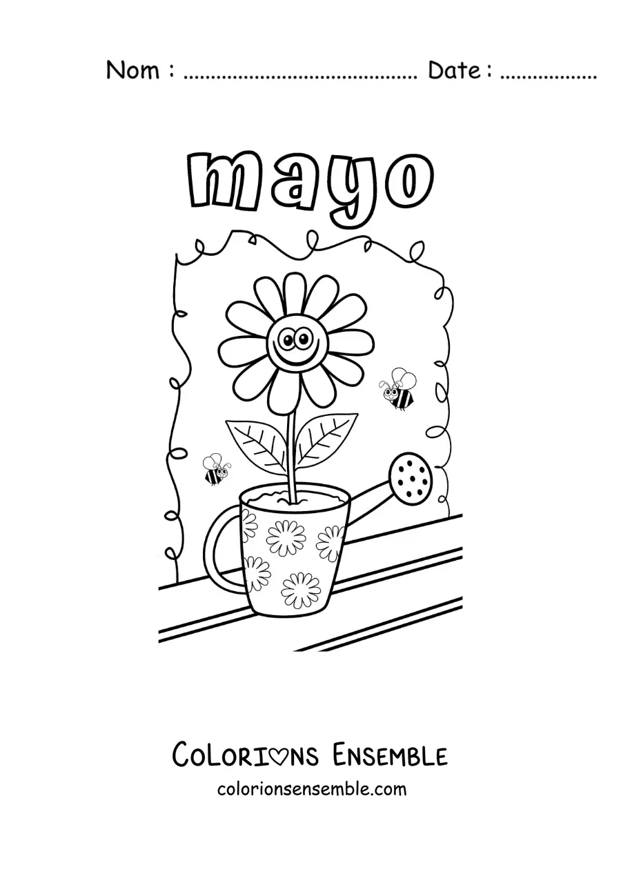 Coloriage de mai avec une fleur rigolote