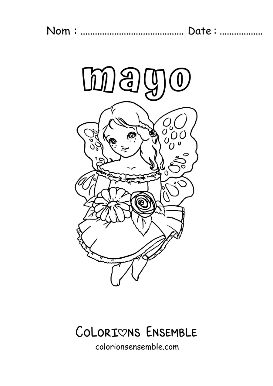 Coloriage de mai avec une fée du printemps
