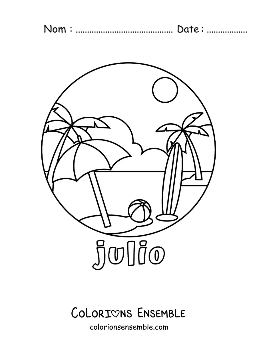 Coloriage de juillet avec un paysage de plage