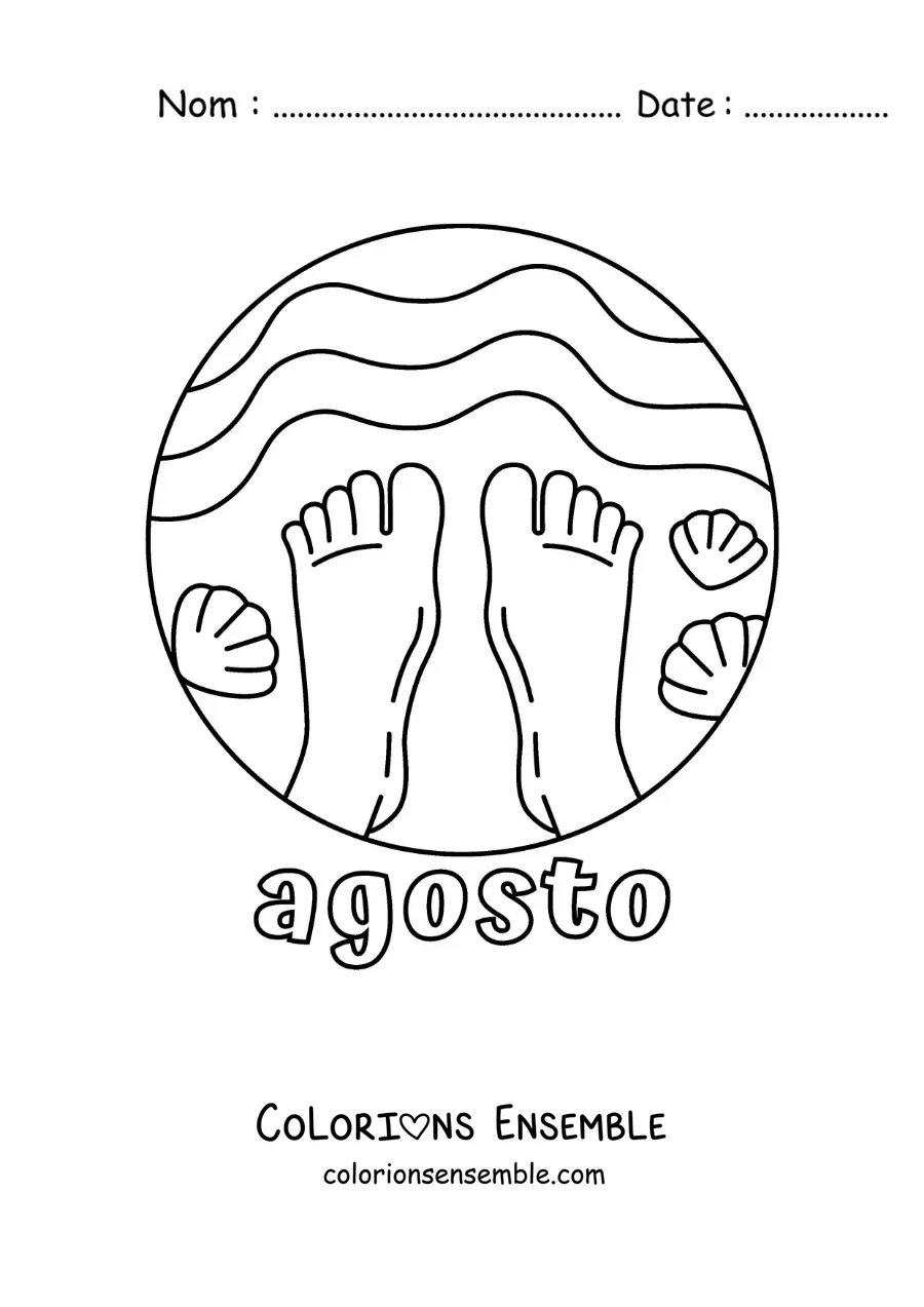 Coloriage d’août avec une paire de pieds sur la plage