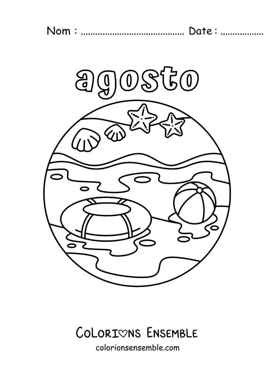 Coloriage d’août avec un paysage de plage en été