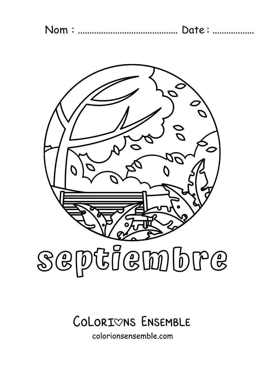 Coloriage de septembre avec un paysage d’automne