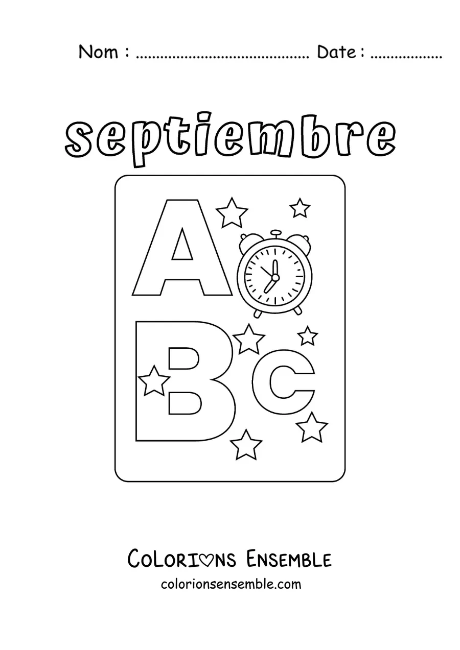 Coloriage de septembre avec des symboles de la rentrée scolaire